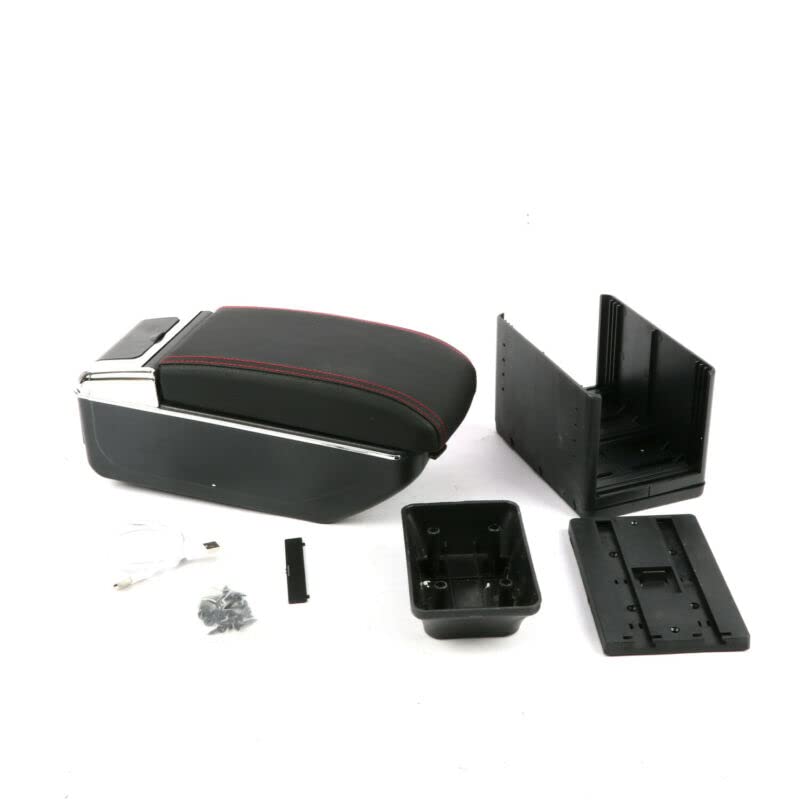XZRTZ Black Leather Big Storage Armrest Box Front Center Console with Adjustable Bracket