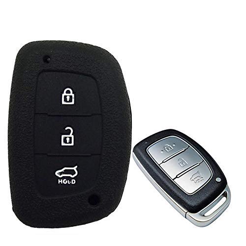 Car Silicone Rubber Key Cover for Hyundai Creta / i20 Elite - (Black)