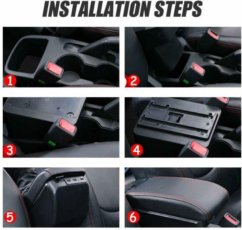 XZRTZ Black Leather Big Storage Armrest Box Front Center Console with Adjustable Bracket