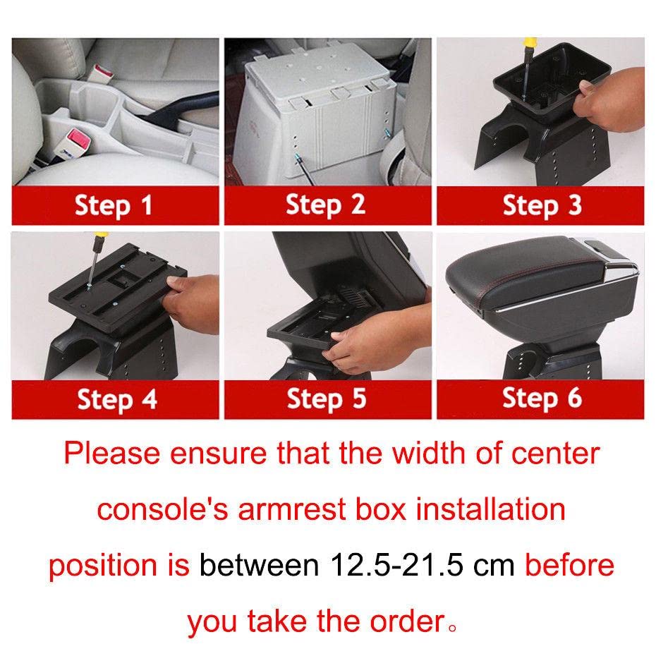 XZRTZ Black Leather Big Storage Armrest Box Front Center Console with Adjustable Bracket