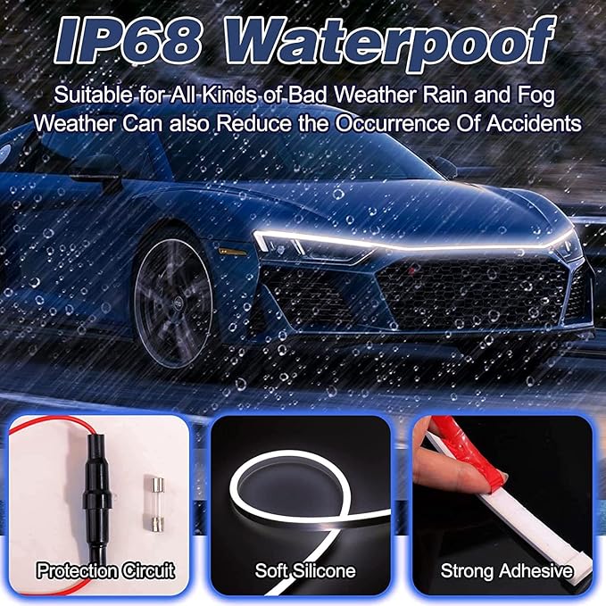 Goodream Car Led Hood Light Strip,70 Inch 12V Flexible Waterproof Daytime Running Lights