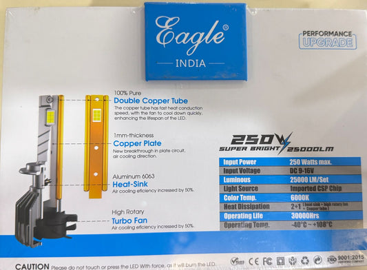 Eagle India LED light packaging with specifications and features.