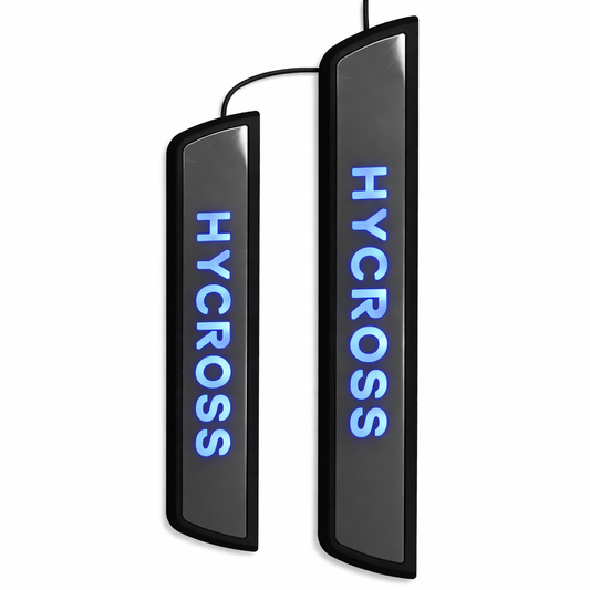 Two black rectangular panels with 'HYCROSS' branding on a white background