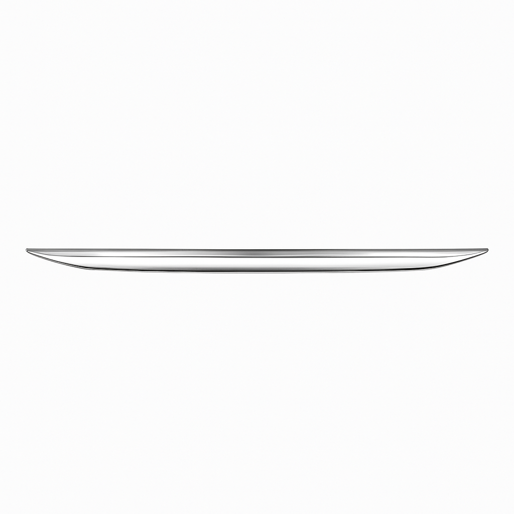 Long, thin silver plate on a white background
