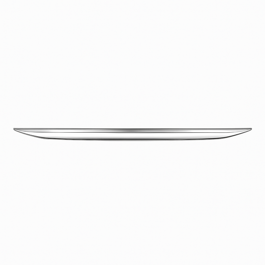 Long, thin silver plate on a white background