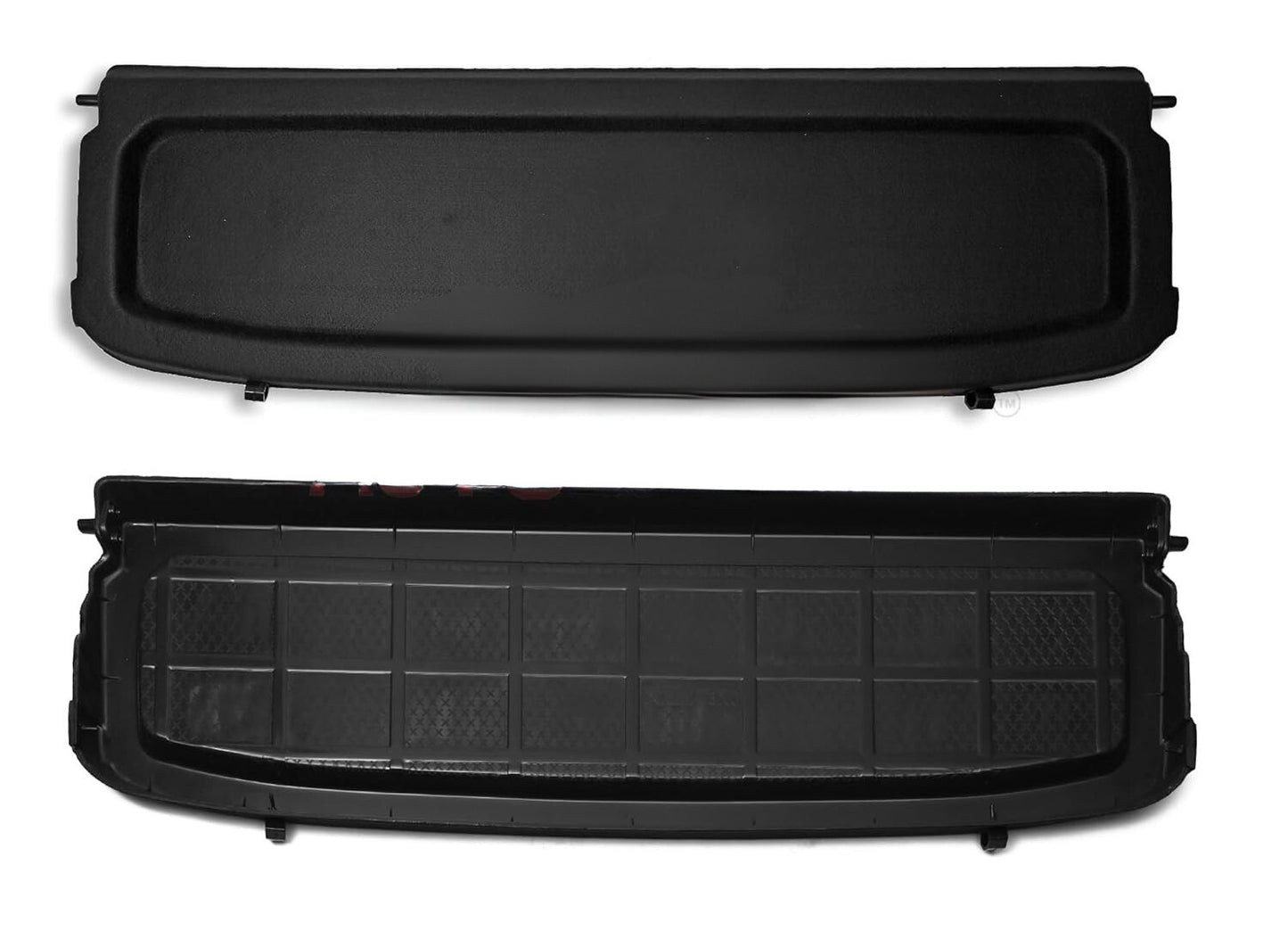 Two black car trunks on a white background