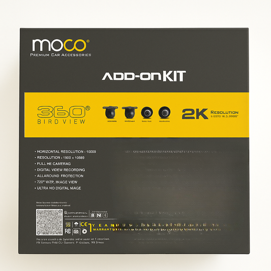 Mogo Add-on Kit packaging with 360 birdview and 2K resolution features on a white background