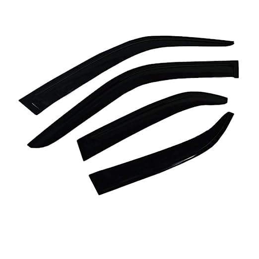 Set of four black car window deflectors on a white background