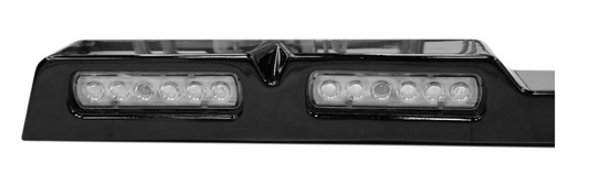 Black vehicle light bar with LED lights on a white background