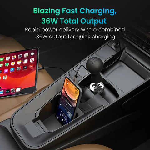 Portronics Car Power View 36W Car Charger, Dual Port (18W USB Type-A & 36W Type-C), Fast Charging, PPS Tech, Transparent Design, Safe Power Delivery for Multiple Devices (Black)