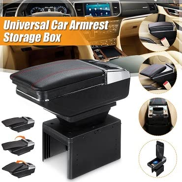XZRTZ Black Leather Big Storage Armrest Box Front Center Console with Adjustable Bracket