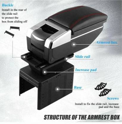 XZRTZ Black Leather Big Storage Armrest Box Front Center Console with Adjustable Bracket