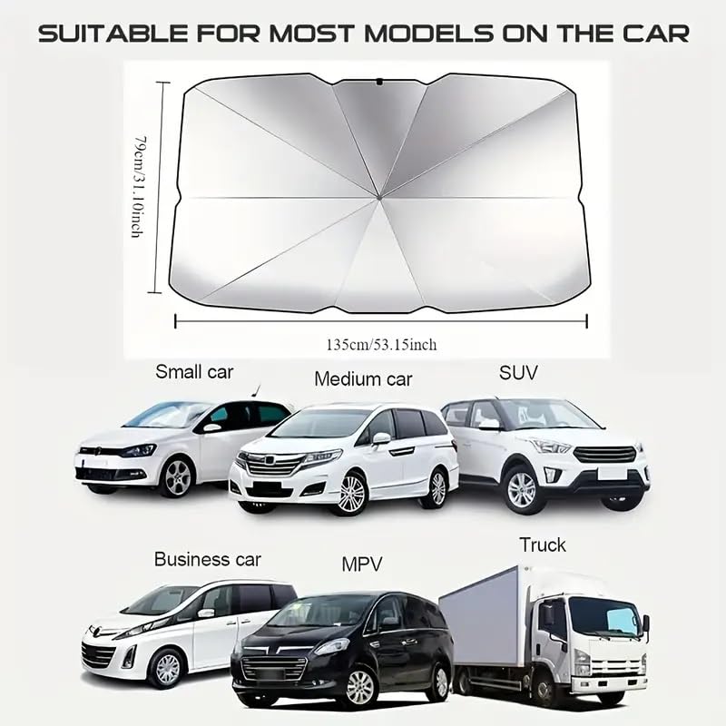 HSR Car Windshield Sun Shade Cover for Front Window with UV Protection, Foldable and Retractable Sun Visor Keeps Car Cool, Universal Fit (Size : 58 x 27 Inch)