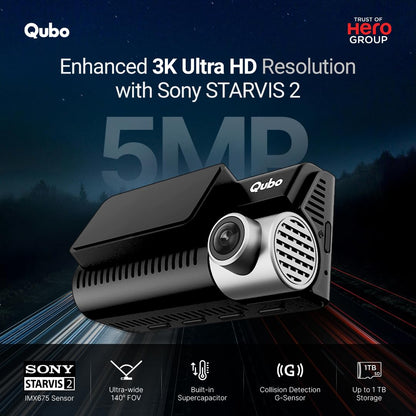 Qubo Car Dashcam Pro 3K with Sony STARVIS 2 IMX675 Sensor