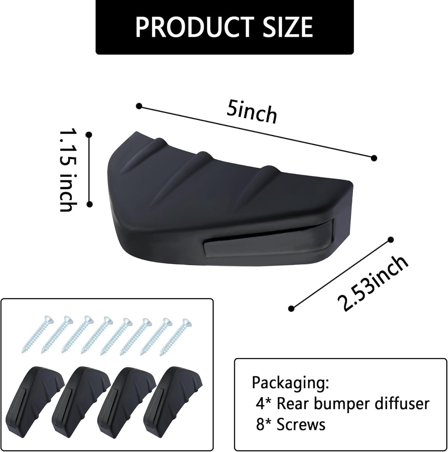 HUUSO 4 Pack Shark Fin Rear Bumper Diffuser Black