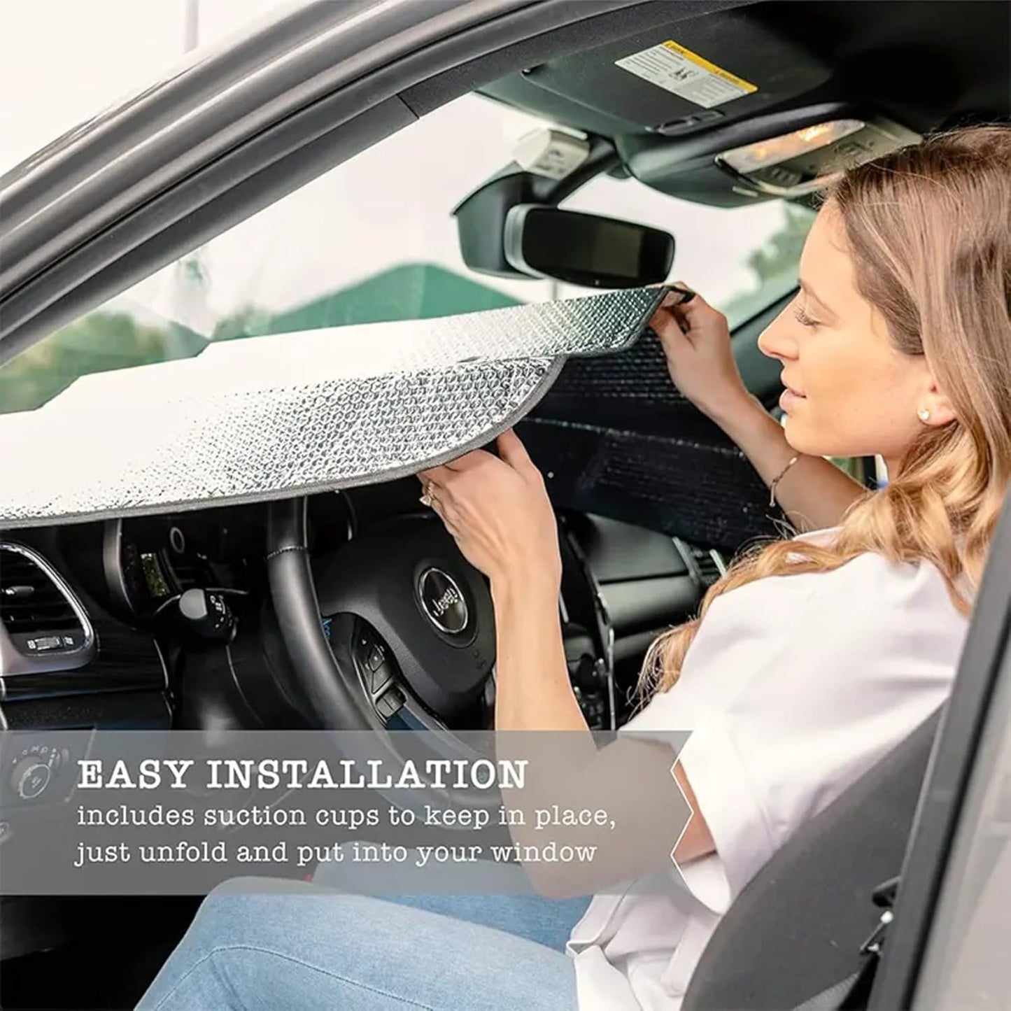 AutokraftZ Sunshade for Front Windshield Foldable Cool Reflective Sun Blocker for Car Interior Block 98% UV Rays Premium Aluminum Foil Heat Insulation Sun Shade Perfect for Car, Van,SUV(51x23inch)