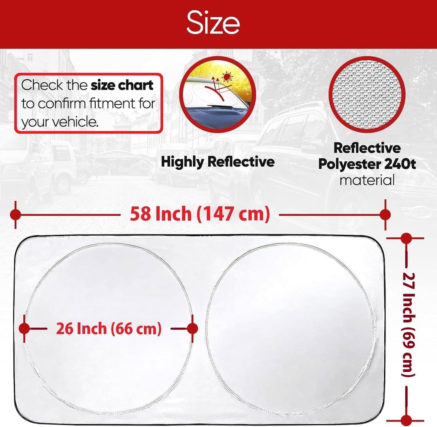 HSR Car Windshield Sun Shade Cover for Front Window with UV Protection, Foldable and Retractable Sun Visor Keeps Car Cool, Universal Fit (Size : 58 x 27 Inch)