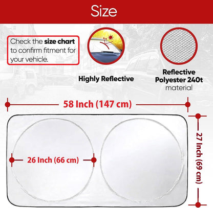 HSR Car Windshield Sun Shade Cover for Front Window with UV Protection, Foldable and Retractable Sun Visor Keeps Car Cool, Universal Fit (Size : 58 x 27 Inch)