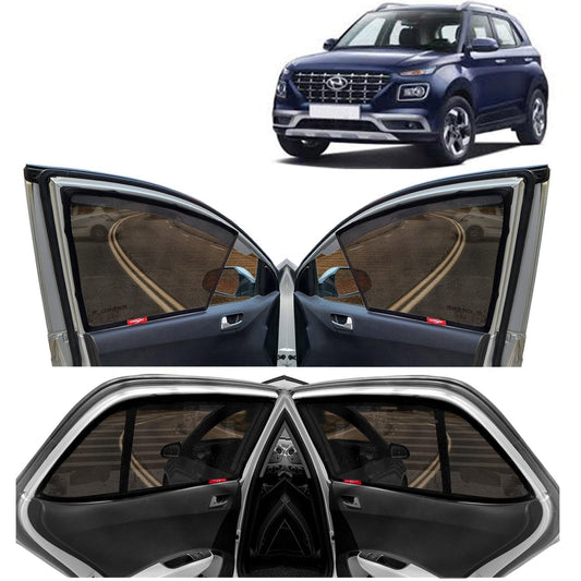 KINGSWAY® Venue Car Sun Shade Half Cut Magnetic Curtains for 2019 to 2022 Model, Compatible with Hyundai Venue Side Window Car Sunshade, Only Half Cut in Front Window, Black, 4 Pieces
