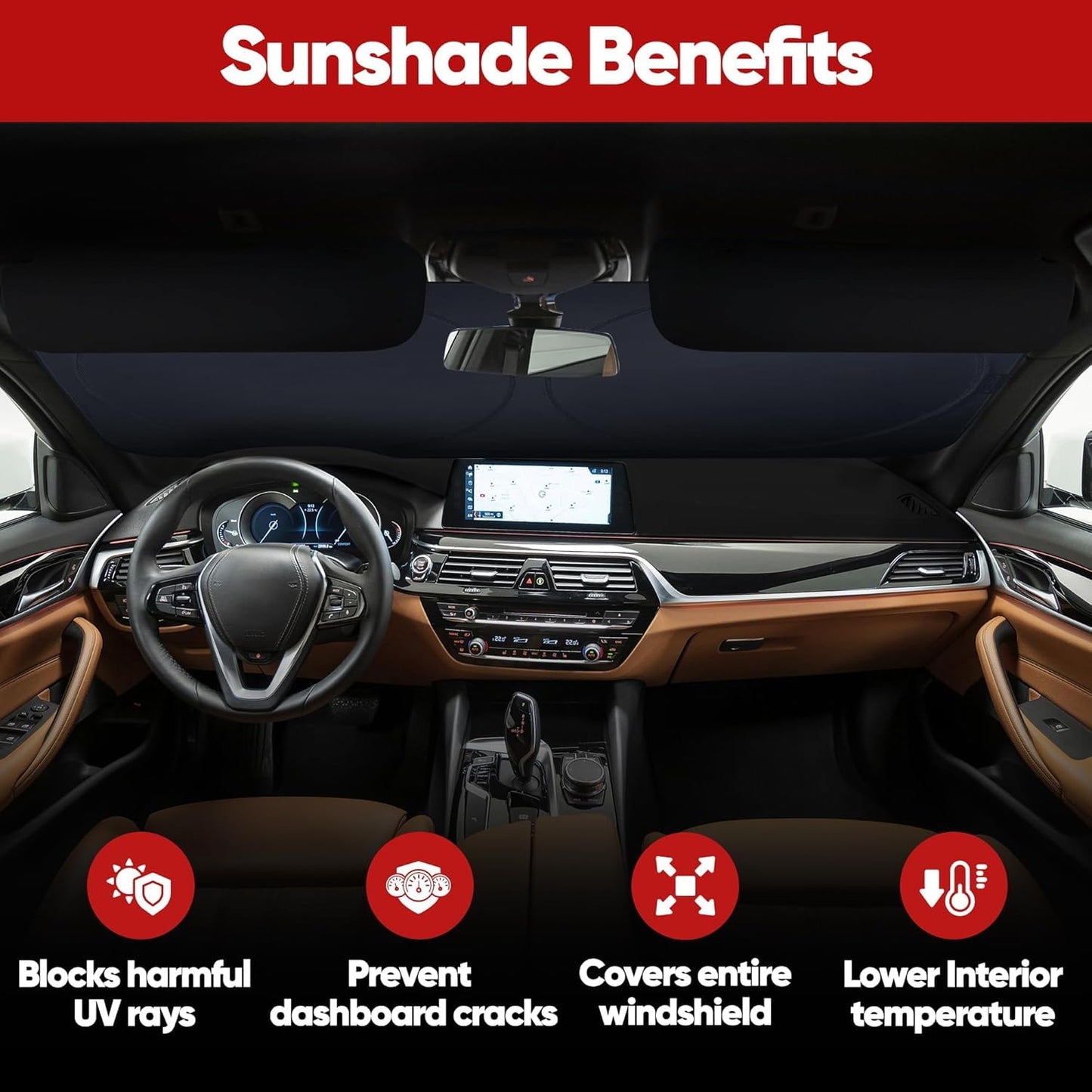 HSR Car Windshield Sun Shade Cover for Front Window with UV Protection, Foldable and Retractable Sun Visor Keeps Car Cool, Universal Fit (Size : 58 x 27 Inch)