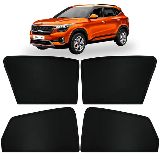 Non-Magnetic Window Sunshades for KIA SELTOS | Z-Black | 4-Piece Car Window Curtain Set | UV Protection | Premium Black Mesh | Custom Fit for KIA SELTOS