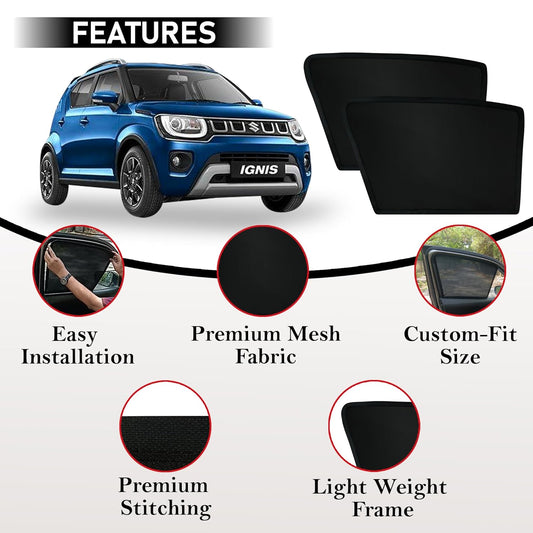 Fixed Type Non-Magnetic Window Sunshades for Maruti Suzuki Ignis | Z-Black | 4-Piece Car Window Curtain Set | UV Protection | Premium Black Mesh | Custom Fit for Maruti Suzuki Ignis