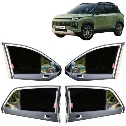 Exter Car Sun Shade Z-Black Non Magnetic Fix Type Curtains for 2023 Onwards Model, Compatible with Hyundai Exter Side Window Car Sunshade, Only Half Cut in Front Window, Black, 4 Piece