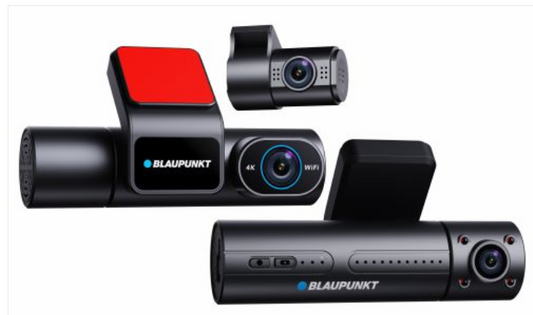 Blaupunkt dashboard camera with red light on a white background