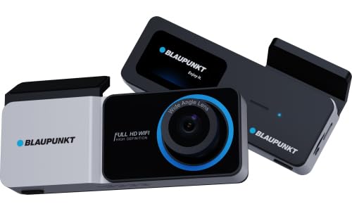 Blaupunkt car dashboard camera with multiple angles on a white background