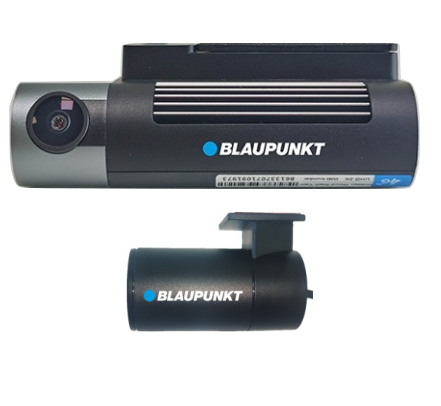 Blaupunkt car dashboard camera and holder on a white background