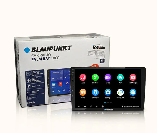 Blaupunkt car radio with packaging on a white background