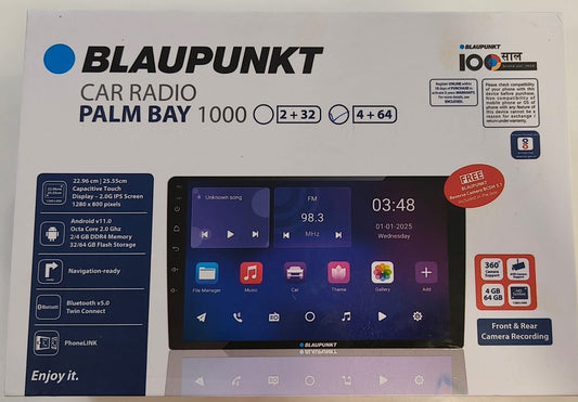 Blaupunkt Car Radio Palm Bay 1000 packaging with display and features.