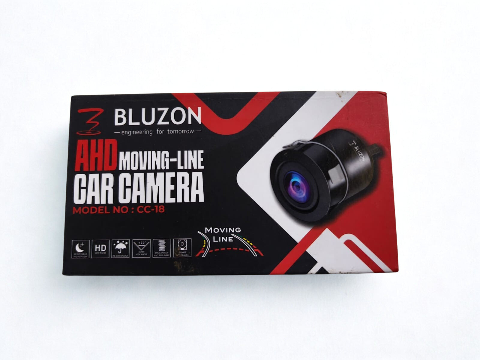 Bluzon AHD Moving-Line Car Camera packaging on a white background