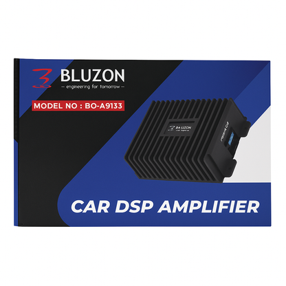 Bluzon car DSP amplifier packaging with model number BO-A9133 on a white background