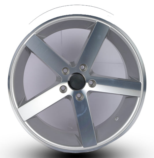 Silver alloy wheel on a white background