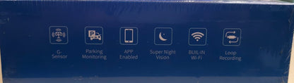 Product packaging with icons and text on a blue background
