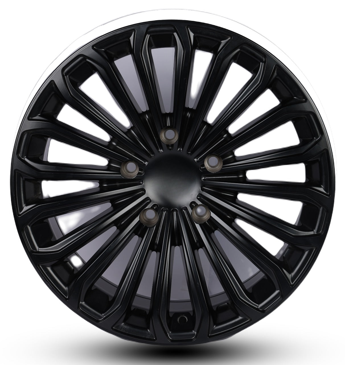 Black car wheel rim on a white background