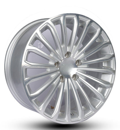 Silver alloy wheel rim on a white background