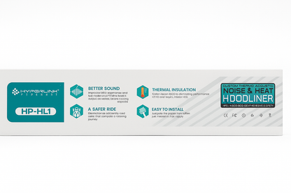 Hyperlink hoodliner product packaging with features listed on a white background