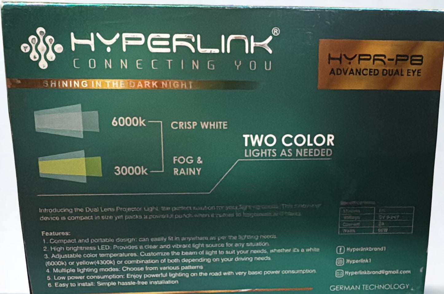 Hyperlink product packaging with text and graphics on a green background