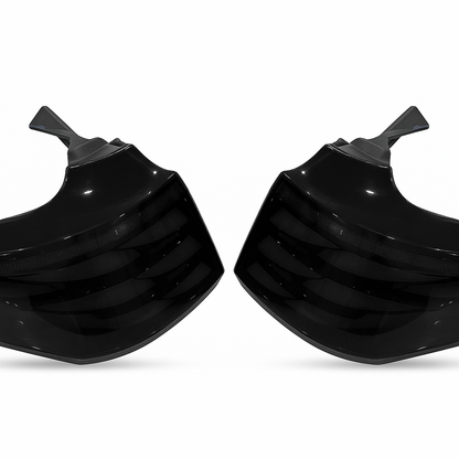 Pair of black motorcycle mud guards on a white background