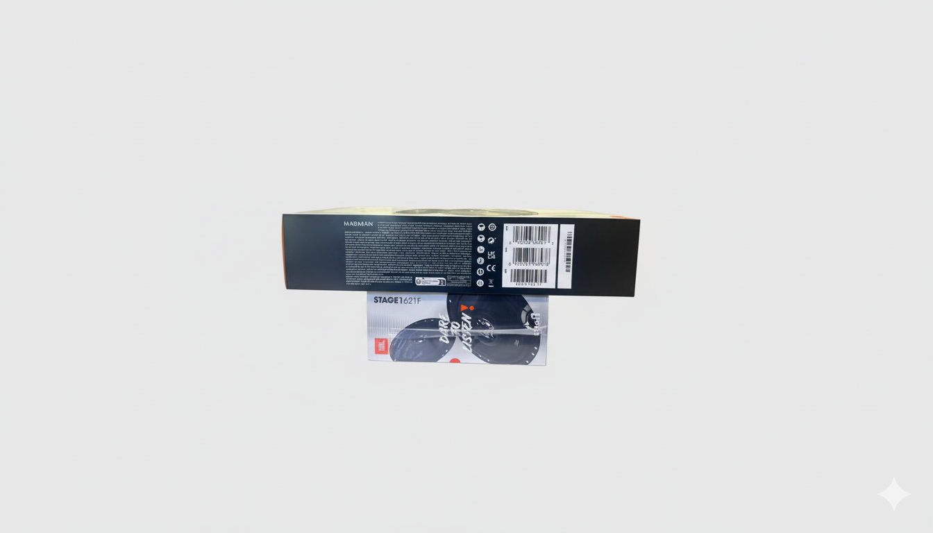 Product packaging with labels on a white background