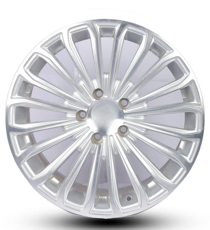 Silver alloy wheel rim on a white background