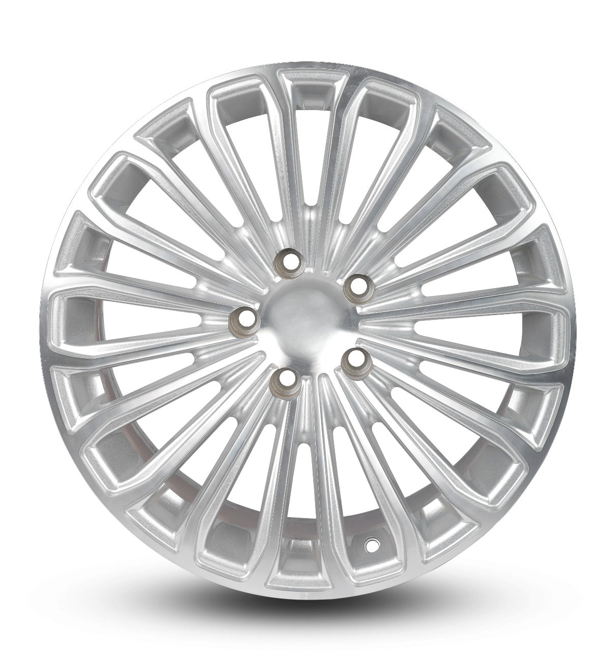 Silver car wheel rim on a white background