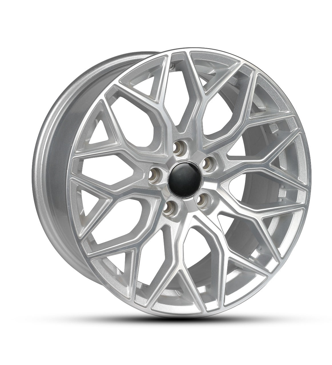 Silver alloy wheel on a white background