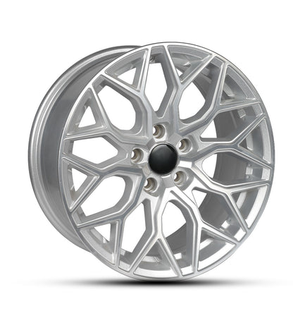 Silver alloy wheel on a white background