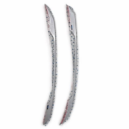 Two metallic car side mirrors on a white background