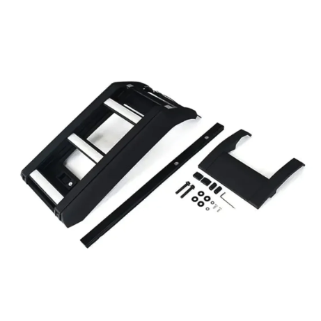 Black car dashboard panel with additional parts on a white background