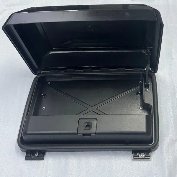 Black open suitcase on a white background