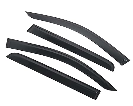 Set of four black car window deflectors on a white background